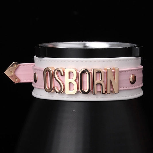 PERSONALIZED NAME Thick Duo Tone Leather Choker Necklace • Bracelet Wristlet • Lolita Accessories • Adult Role Play • Cosplay Accessories
