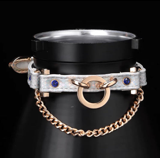 Layered Chain Ring Choker Necklace with Leash • Lolita Accessories • Adult Role Play • Cosplay Accessories