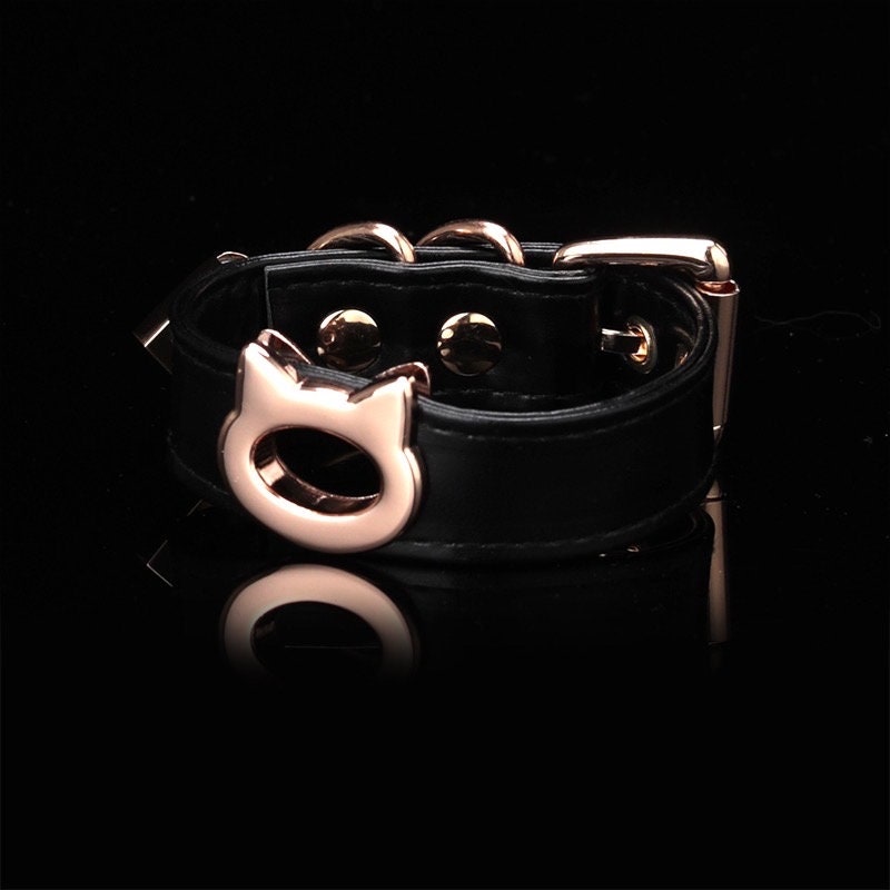 Kitty Leather Wristlet Bracelet • Lolita Gothic BDSM Accessories • Adult Role Play • Cosplay Accessories