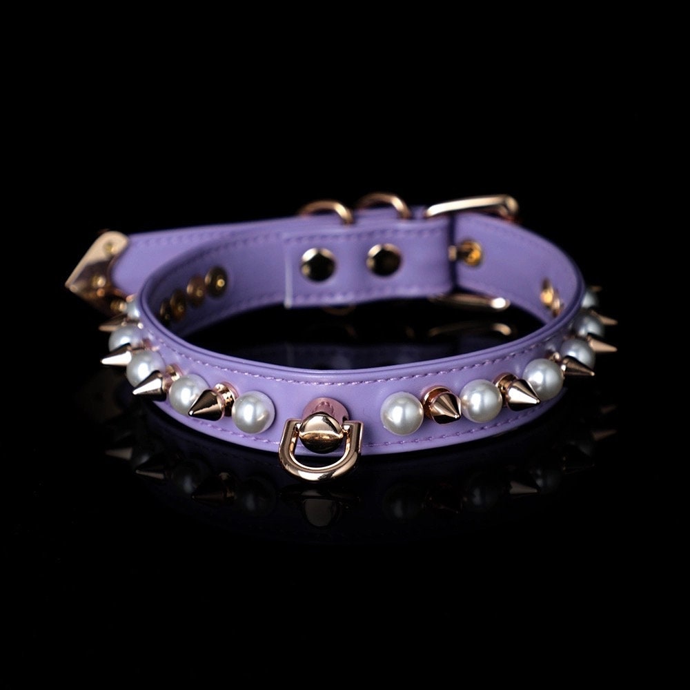 Spikey Pearls Ring Choker Chain Necklace with Leash • Lolita Accessories • Adult Role Play • Cosplay Accessories