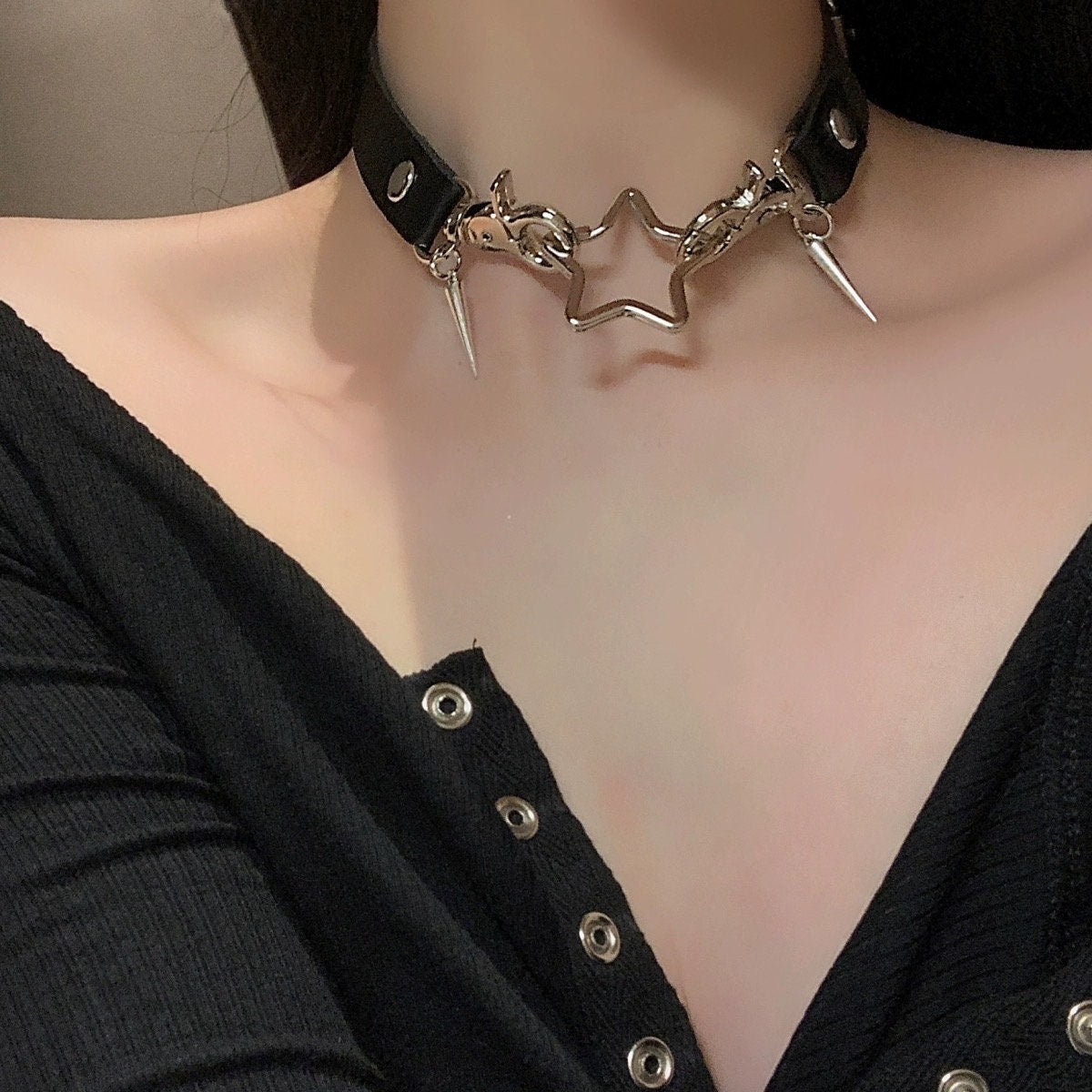 Rock Star Collar Choker Necklace with Leash • Adult Role Play • Bondage Restraints • Gag Fetish