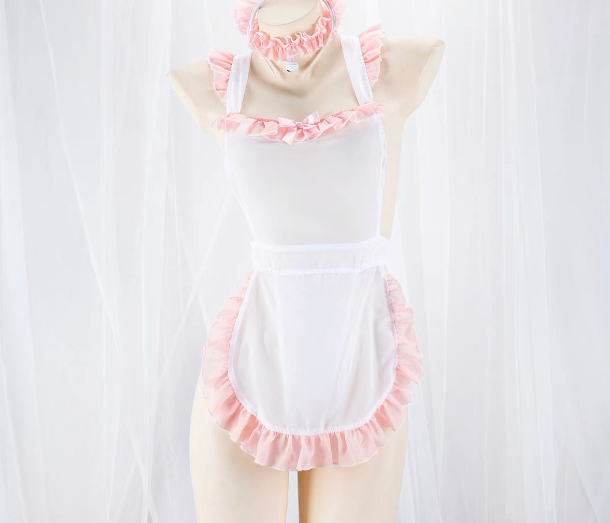 Pink Ruffles Sexy Maiden Nanny Apron Outfit Set  • Lolita Cosplay  • Sexy Lingerie