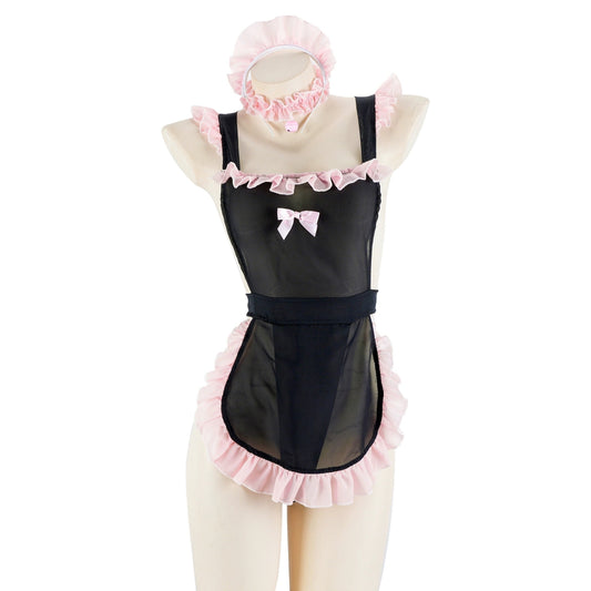 Pink Ruffles Sexy Maiden Nanny Apron Outfit Set • Lolita Cosplay • Sexy Lingerie