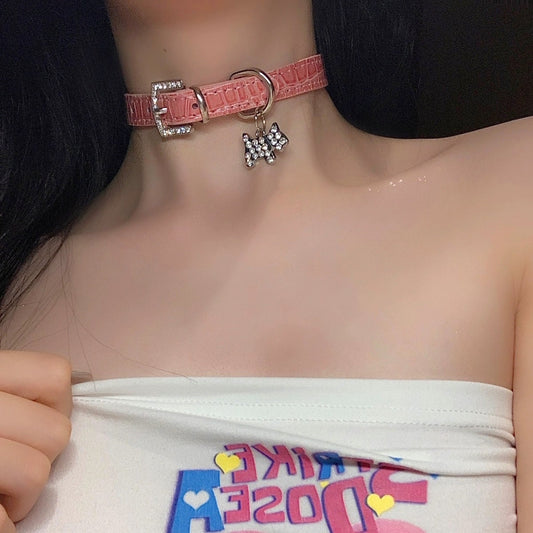 Pink Doggie Collar Choker Necklace with Leash • Adult Role Play • Bondage Restraints • Gag Fetish