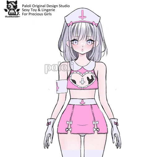 Nurse Joy Heart PU Leather Japanese Anime Nurse Outfit Set