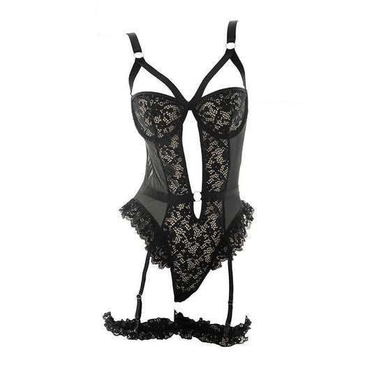 Thigh Garter Lace Ruffles Monokini Teddy Bodysuit Outfit Set • Sex Cosplay • Sexy Lingerie