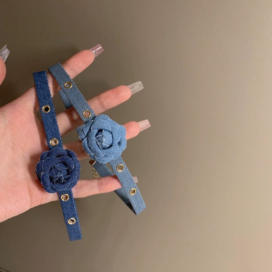 Denim Cowgirl Rose Flower Choker