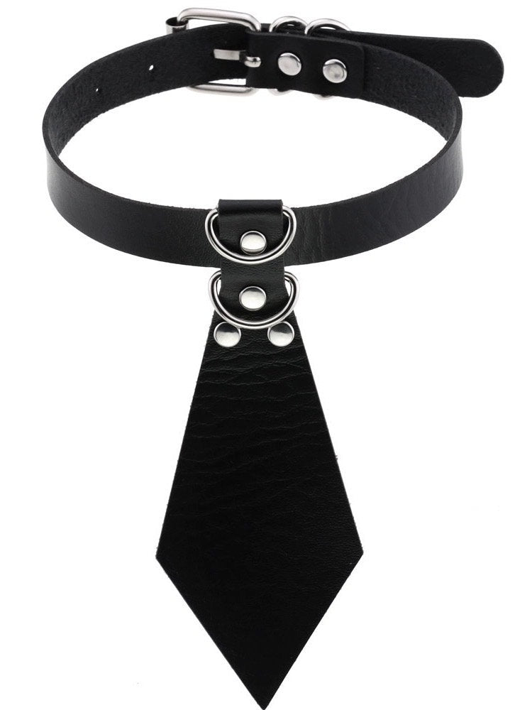 Mini Necktie Leather Collar Dominatrix Choker Chain Necklace with Leash • Lolita Accessories • Adult Role Play • Cosplay Accessories