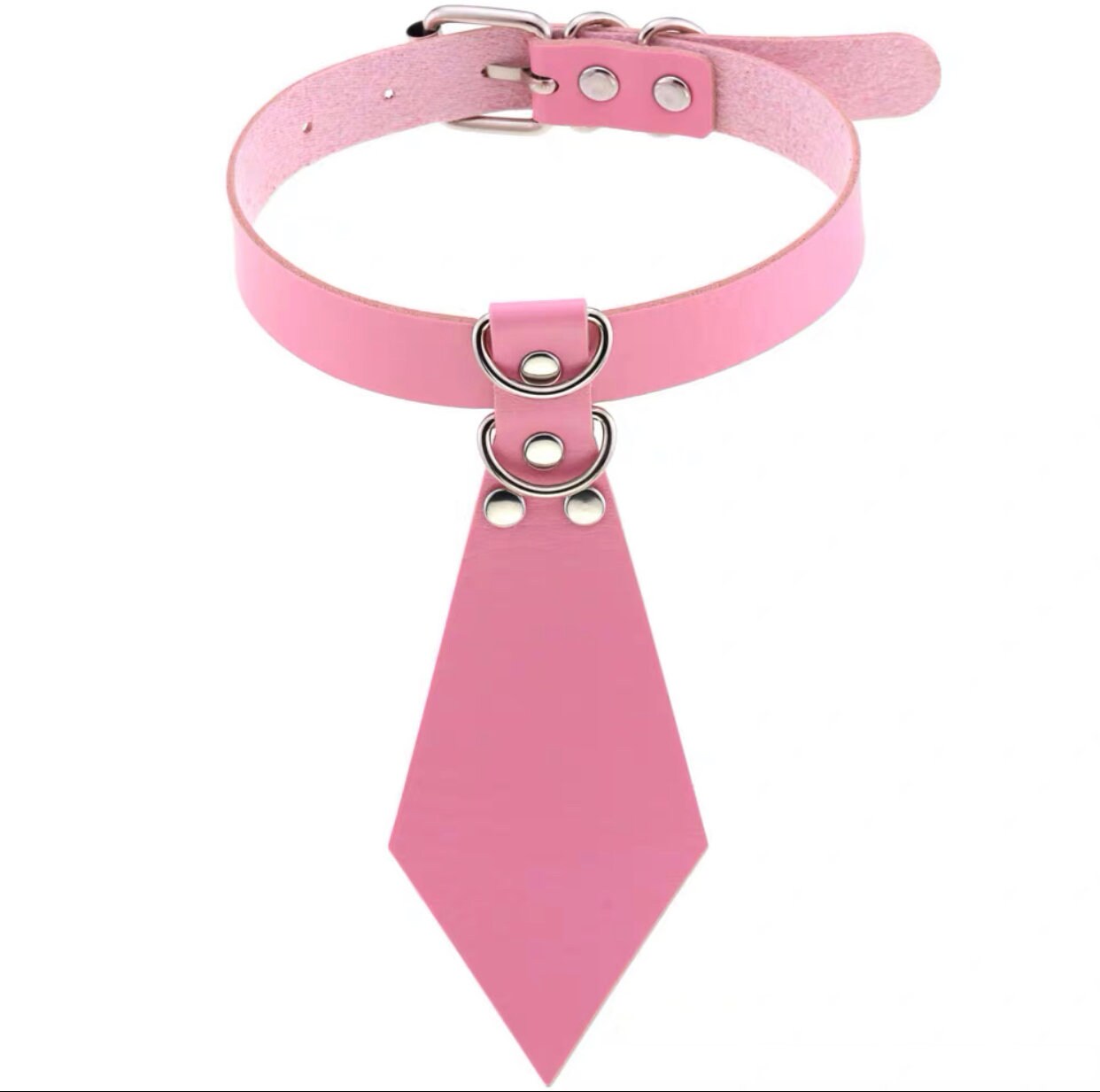 Mini Necktie Leather Collar Dominatrix Choker Chain Necklace with Leash • Lolita Accessories • Adult Role Play • Cosplay Accessories