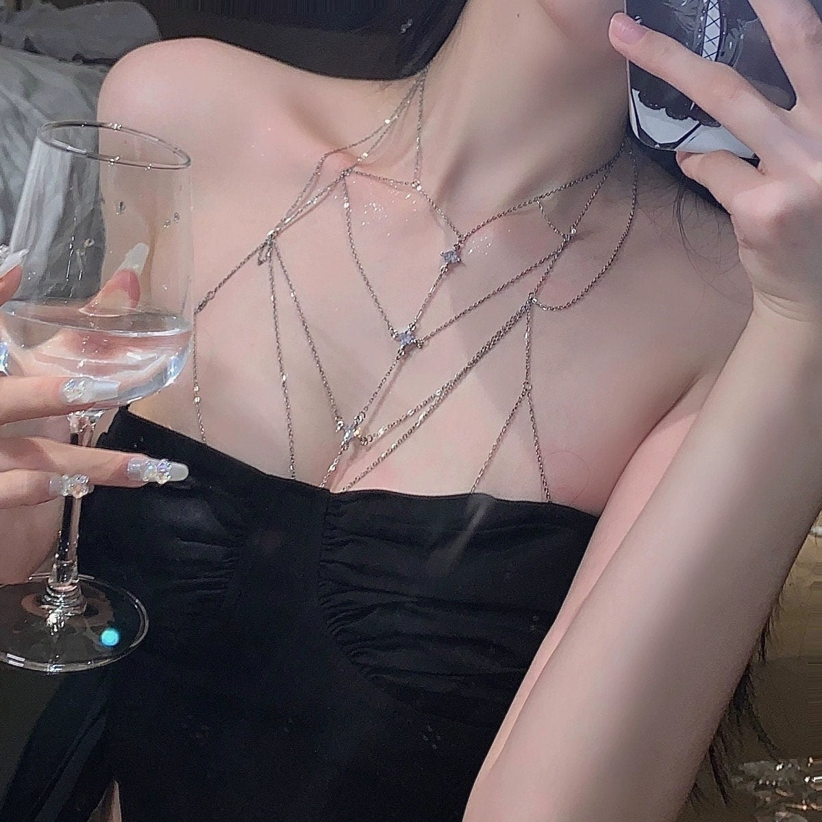 Stay Connected Silver Sexy Seductive Body Chain Accessories • Sexy Lingerie • Chest Accessories • Sex Play