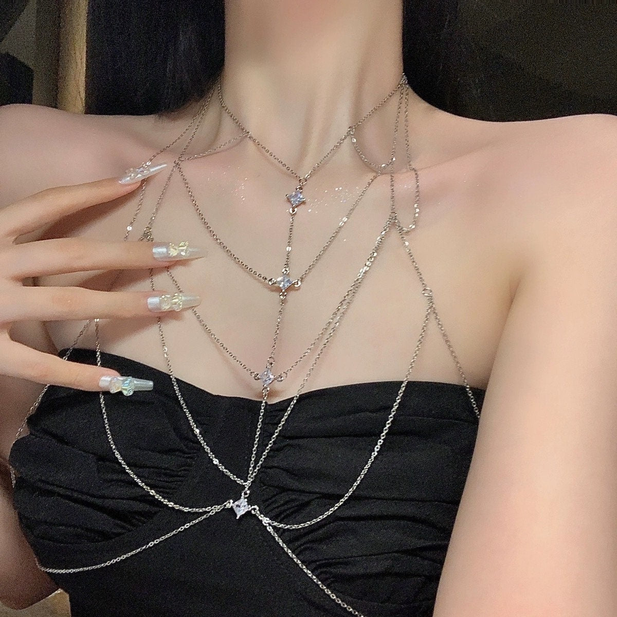 Stay Connected Silver Sexy Seductive Body Chain Accessories • Sexy Lingerie • Chest Accessories • Sex Play