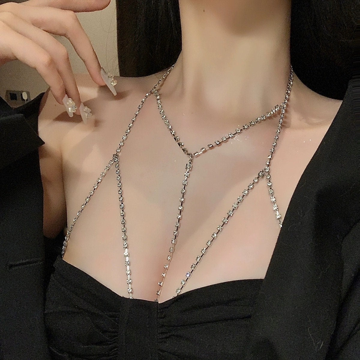 Y Silver Sexy Seductive Body Chain Accessories • Sexy Lingerie • Chest Accessories • Sex Play